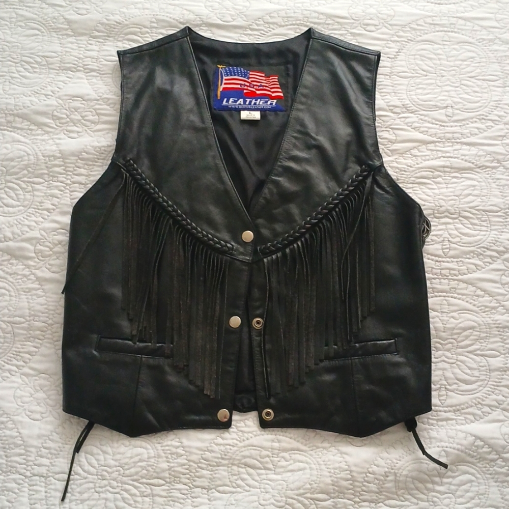 U.S.A Leather Fringe Moto Vest